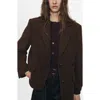 Mango Houndstooth Wool Blend Blazer In Brown