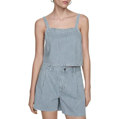 Mango Ibiza Hickory Denim Crop Tank Top In Medium Blue