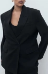 Mango Iguana Double Breasted Blazer In Black