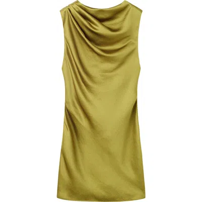 Mango Ilum Cowl Neck Sleeveless Satin Dress In Green