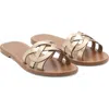 Mango Intertwined Strap Flat Leather Slide Sandal In Gold