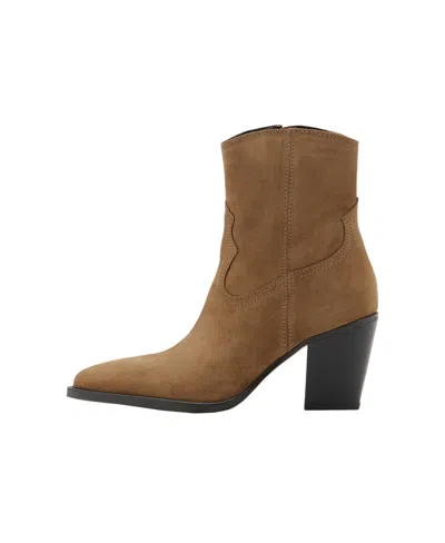 Mango Isabella Suede Block-heel Pointed-toe Boots In Brown
