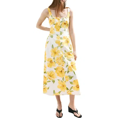 Mango Island Floral Drop Waist Midi Dress In Yellow