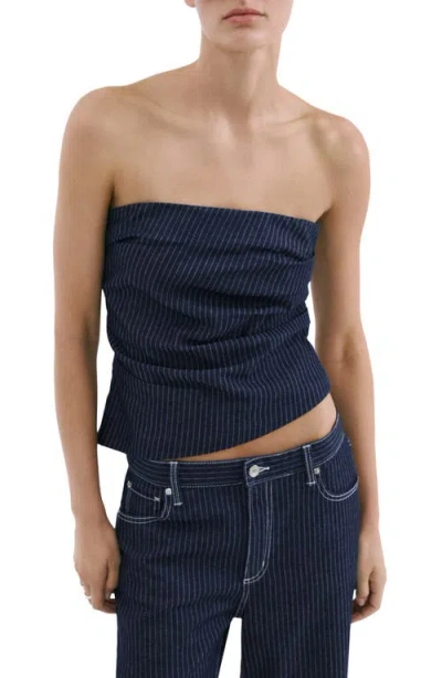 Mango Isola Pinstripe Denim Strapless Top In Blue