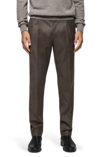 Mango Italian Virgin Wool Flannel Suit Pants In Brown