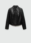 Mango Leather Zip Jacket In Black