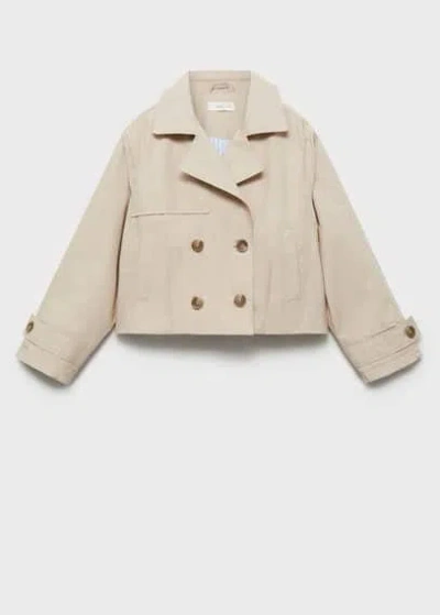 Mango Kids' Double-breasted Jacket With Lapels In Light/pastel Grey