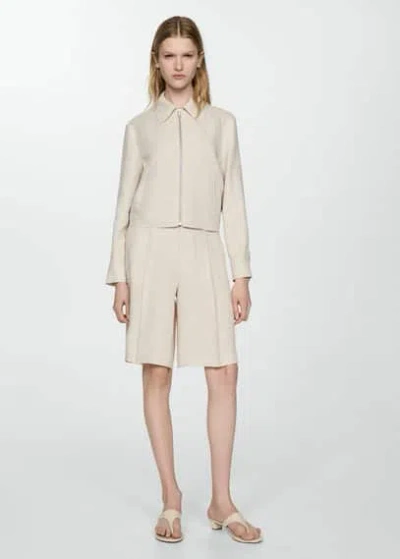 Mango 100% Linen Jacket With Zip In Light/pastel Grey