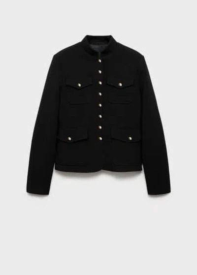 Mango Jacket Pockets With Button Detail Black