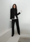 Mango Jacket With Jewel-button Strip Collar Black In Black
