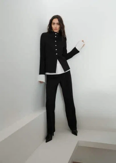 Mango Jacket With Jewel-button Strip Collar Black