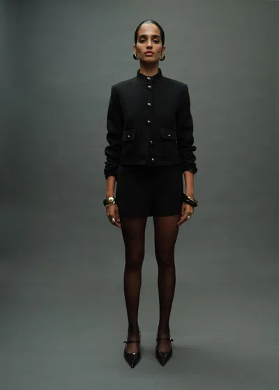 Mango Jacket With Jewel-button Strip Collar Black