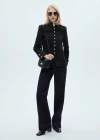 Mango Jacket With Mandarin Collar And Jewel Buttons Black In Black