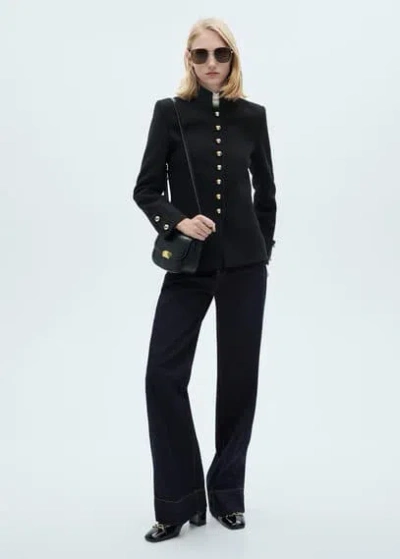 Mango Jacket With Mandarin Collar And Jewel Buttons Black