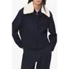 Mango Jacket With Removable Faux Shearling Collar In Blue