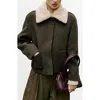 Mango Jacket With Removable Faux Shearling Collar In Green