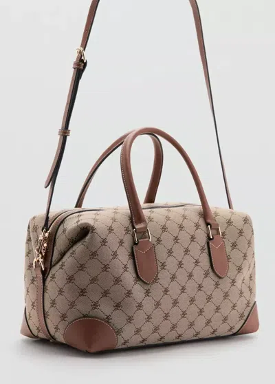 Mango Jacquard Bowling Bag With Logo In Leather