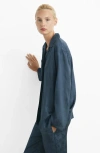 Mango Jacquard Satin Button-up Shirt In Blue