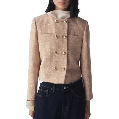 Mango Jade Cotton Blend Tweed Jacket In Medium Brown