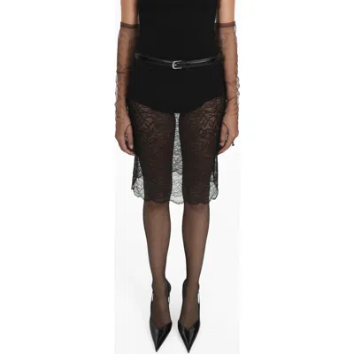 Mango Jade Sheer Floral Lace Skirt In Black