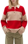 Mango Striped Polo-neck Sweater Red In Red