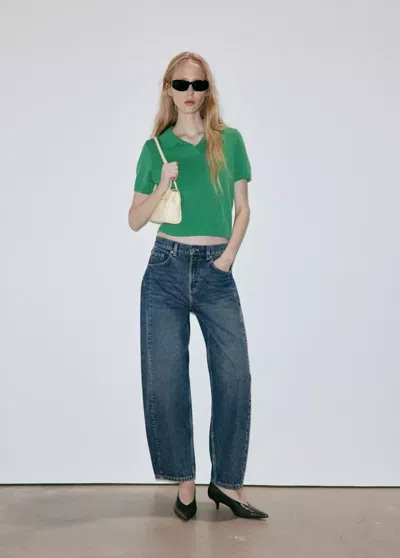 Mango Jean Balloon Coutures In Bleu Foncé