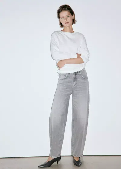 Mango Jean Balloon Taille Haute In Gris Denim