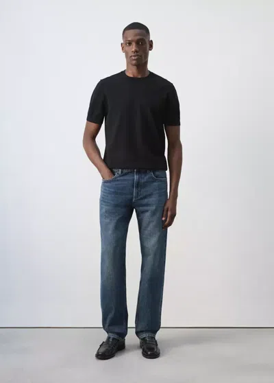 Mango Jean Bob Regular-fit In Bleu Foncé