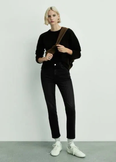 Mango Jean Claudia Slim Crop Black Denim - Femme - 42 -