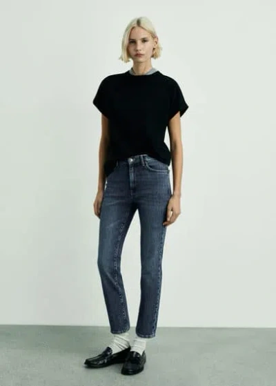 Mango Claudia Slim-fit Cropped Jeans Dark Blue In Bleu Foncé