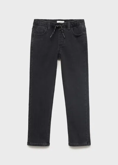 Mango Kids' Comfy Jeans With Drawstring Black Denim In Blue