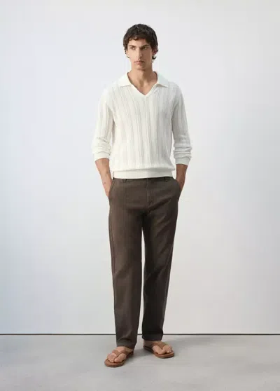 Mango Jean Coupe Relax En Mélange De Coton Et Lin In White
