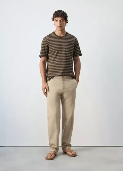 Mango Jean Coupe Relax En Mélange De Coton Et Lin In Brown