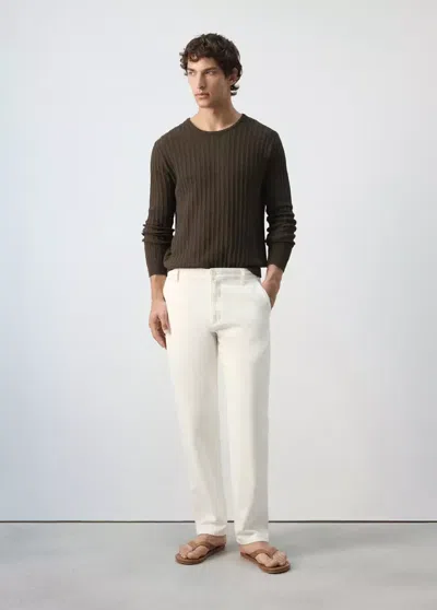 Mango Jean Coupe Relax En Mélange De Coton Et Lin In White