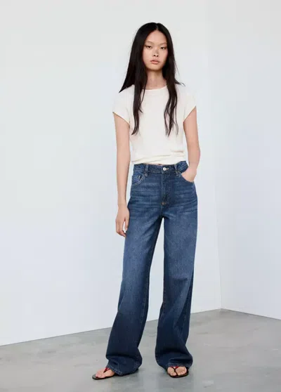 Mango Jean Danila Large Taille Haute In Bleu Foncé