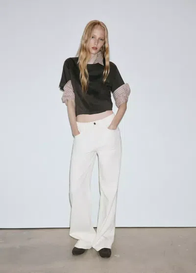 Mango Jean Danila Large Taille Haute In Écru