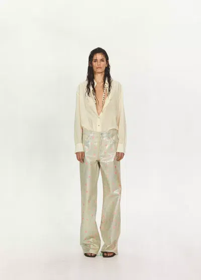 Mango Jean Droit À Imprimé Métallisé In Neutral