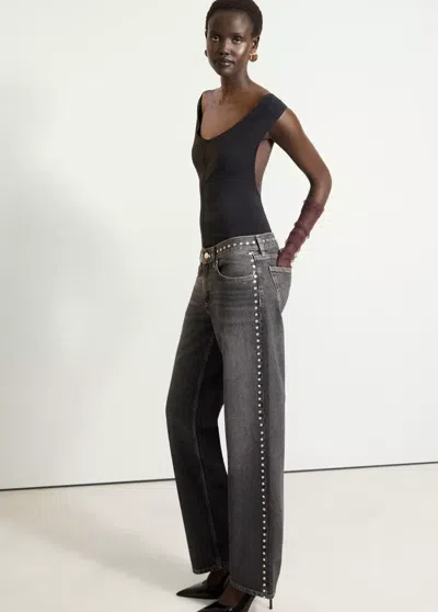 Mango Jean Droit Clouté In Black