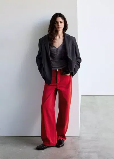 Mango Jean Droit Coton In Rouge