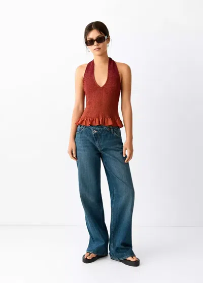 Mango Jean Droit Croisé In Bleu Moyen Vintage