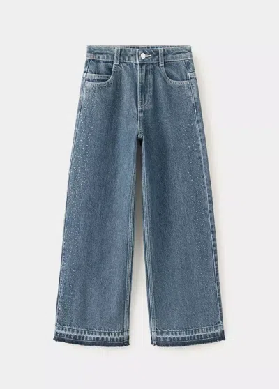 Mango Kids' Jean Droit Détail Strass In Blue