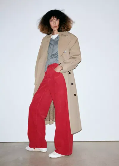 Mango Jean Droit En Velours Côtelé In Rouge