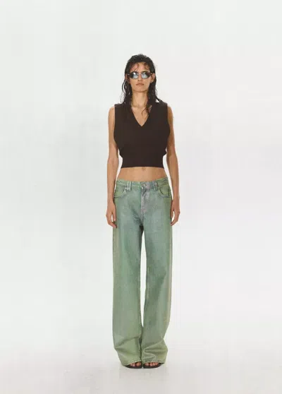 Mango Coated Wide Leg Jeans In Green