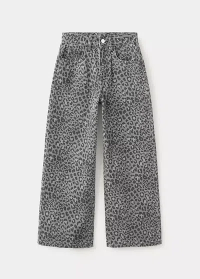 Mango Kids' Jean Droit Léopard In Gris Anthracite