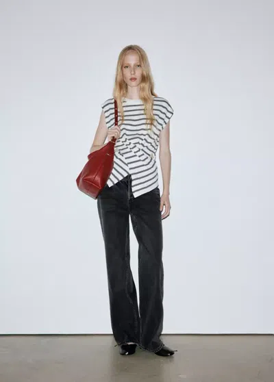 Mango Jean Droit Taille Basse In Black Denim