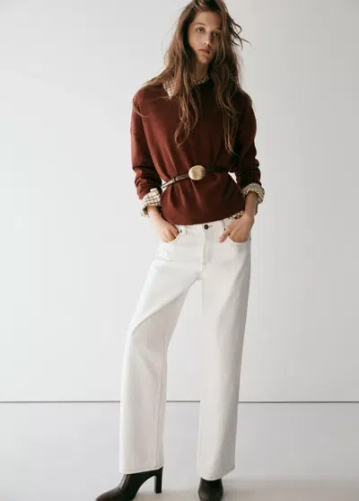Mango Jean Droit Taille Basse In Blanc Cassé