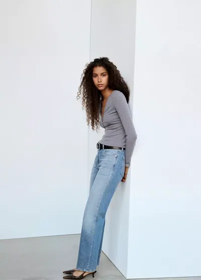 Mango Jean Droit Taille Haute In Bleu Moyen