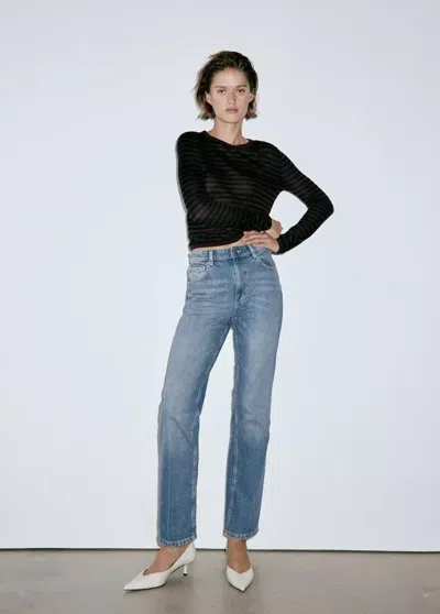 Mango Jean Droit Taille Haute In Bleu Moyen