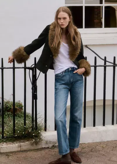 Mango Jean Droit Taille Haute In Bleu Moyen