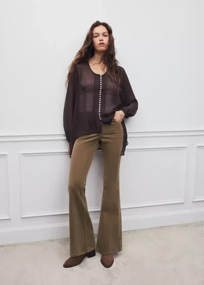 Mango Jean Évasé En Velours Côtelé In Marron Moyen